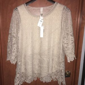 NWT Chico’s Taupe Lace Top